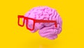 The pink brain and red glasses for sci or education concept 3d rendering Royalty Free Stock Photo