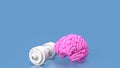 The pink Brain and white dumbbell for Brain training concept 3d rendering