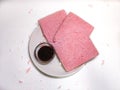 Pink bread without edge and chocolate, pink milk flavor.