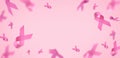 Pink Breast Cancer Awareness Ribbon. Flying pink ribbons on pink background. Breast cancer awareness and October Pink day Royalty Free Stock Photo