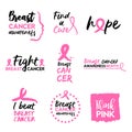 Pink breast cancer awareness typography quote set Royalty Free Stock Photo