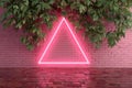 Pink Neon Triangle on Brick Wall. Royalty Free Stock Photo