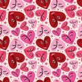 Pink Bright Valentines Day seamless pattern with cool funky hearts.