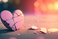 pink broken heart on background. Mosaic heart from pieces. Broken love concept, ai generative Royalty Free Stock Photo