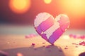 pink broken heart on background. Mosaic heart from pieces. Broken love concept, ai generative Royalty Free Stock Photo