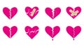 Pink broken heart icons and symbols flat style Royalty Free Stock Photo