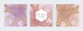 Pink, brown and nude alcohol ink social media banners with with gold glitter texture and marble geometric frame