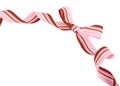 Pink and brown striped ribbon and bow isolated