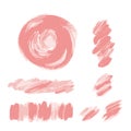 Pink brush strokes set. Pale pink, old rose acrylic texture