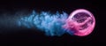 A pink bubble with blue and purple smoke trailing behind it, isolated on a black background Royalty Free Stock Photo