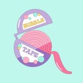 Pink bubble gum in roll in 80s or 90s retro style Royalty Free Stock Photo