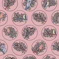 Pink Bubbles with Animal Themed Seamless Repeating Pattern.