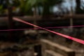 Pink builders string-line closeup on constructions site in selective focus Royalty Free Stock Photo