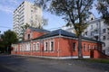 Pink building of Matveev old mansion in Volkhovsky pereulok. Sunny autumn view.