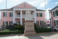 Pink building of Parliament House in Colonial architect style in Parliament Square is in downtown Nassau, Bahamas