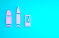 Pink Bullet and cartridge icon isolated on blue background. Minimalism concept. 3d illustration 3D render