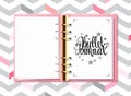 Pink Bullet Journal and hand drawn lettering for notebook, diary mock up. Cute hand drawn line doodle on dotted