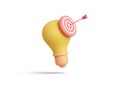pink bullseye target bow arrow yellow pastel light bulb object startup idea creative imagination jackpot highest point goals.