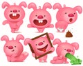 Pink bunny emoji character set with different emotions and situations.