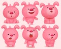 Pink bunny emoji characters set with different emotions