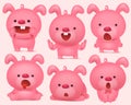 Pink bunny emoji characters set with different emotions