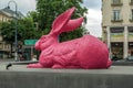 Pink bunny sculpture near State Opera in Vienna. Royalty Free Stock Photo