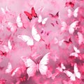 Pink butterflies on pink background, created using generative ai technology