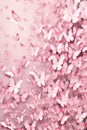 Pink butterflies and flowers on pink background, created using generative ai technology