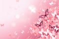 Pink butterflies and flowers on pink background, created using generative ai technology