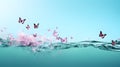 Pink butterflies on surface of water. Concept of butterfly effect