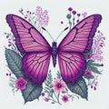 pink Butterfly and flowers