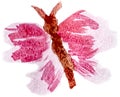 Pink butterfly hand-drawn with watercolor strokes