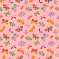 Pink butterfly pattern. Cute childish flying insects repeat background, vector summer textile design Royalty Free Stock Photo