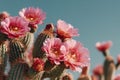 Pink Cactus Blossoms Against a Clear Blue Sky Royalty Free Stock Photo