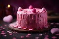 Pink cake with hearts shapes ornaments. Generate ai