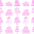 Pink Cake Pattern Design With Watercolor Cakes