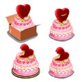 Pink cake with red biscuits in shape of heart Royalty Free Stock Photo