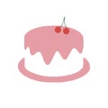 Pink cake with cherry logo flat illustration on white background Royalty Free Stock Photo