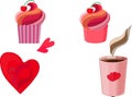 Pink cakes, coffee, hearts