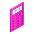 Pink calculator icon, isometric style