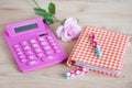 Pink calculator and notice book