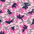 Pink Camo Vector Seamless Pattern. Cute Camouflage Background. Royalty Free Stock Photo