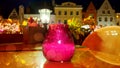 Candle cup light on table top glass Street Cafe Tables Royalty Free Stock Photo