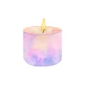 Pink candle. Hand drawn watercolor illustration.