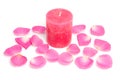 Pink candle and rose leaves