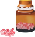 Pink capsule pills with container