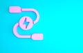 Pink Car battery jumper power cable icon isolated on blue background. Minimalism concept. 3d illustration 3D render Royalty Free Stock Photo