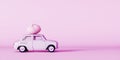 Pink car with egg on the roof, Easter concept background Royalty Free Stock Photo