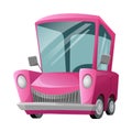 Pink car, front view of cute vehicle for road travel, funny automobile