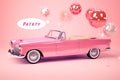 Pink car illustration on pink background